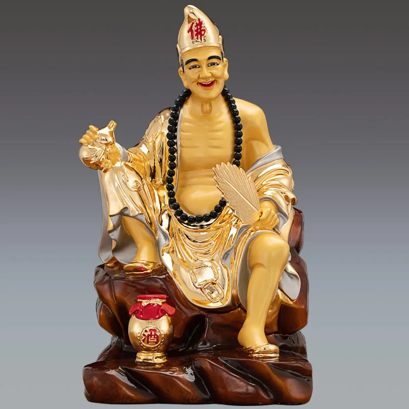 16 inch verguld polychroom bronzen Ji Gong-standbeeld