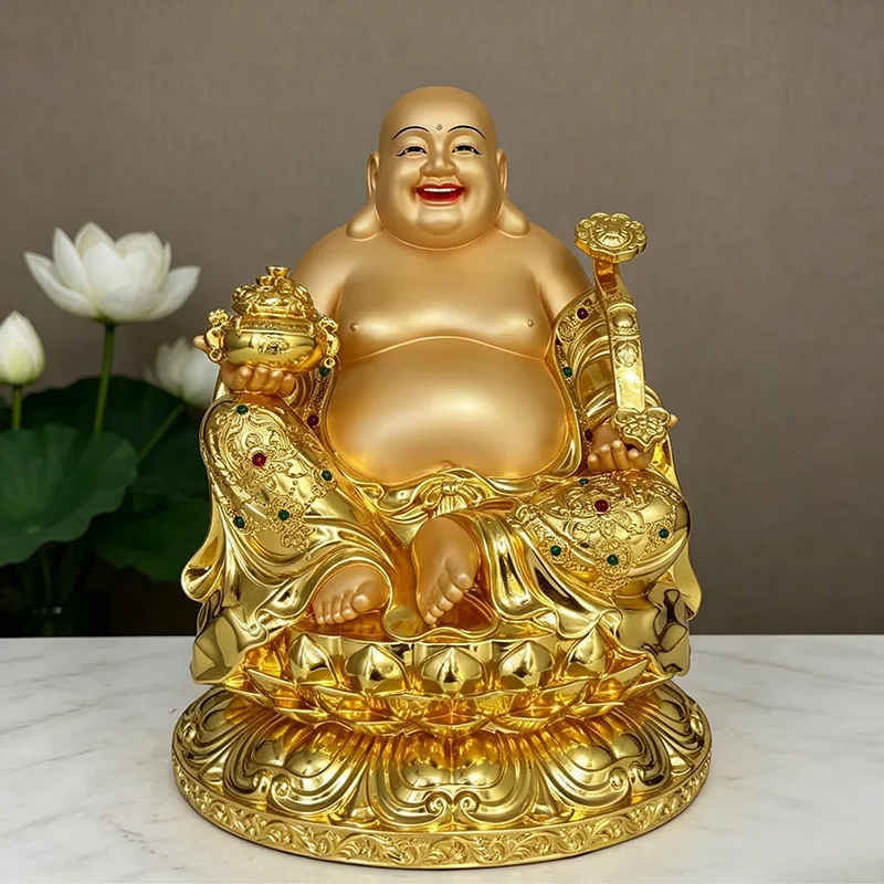 Messing lachende Boeddhabeeld Big Belly Maitreya voor rijkdom