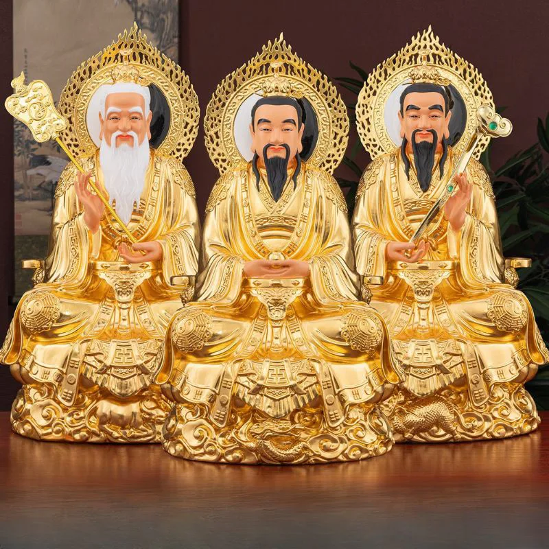 Messing Three Pure Ones-beelden voor Temple Shrine