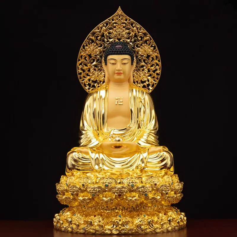 Verguld messing zittend Shakyamuni Boeddhabeeld