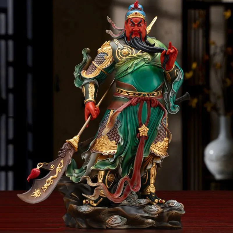 Handgeschilderd bronzen Kuan Kung-beeld