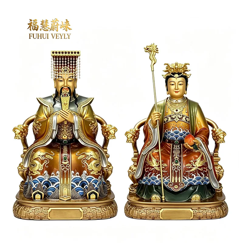Polychroom bladgoud Yuhuang Wangmu-standbeeld