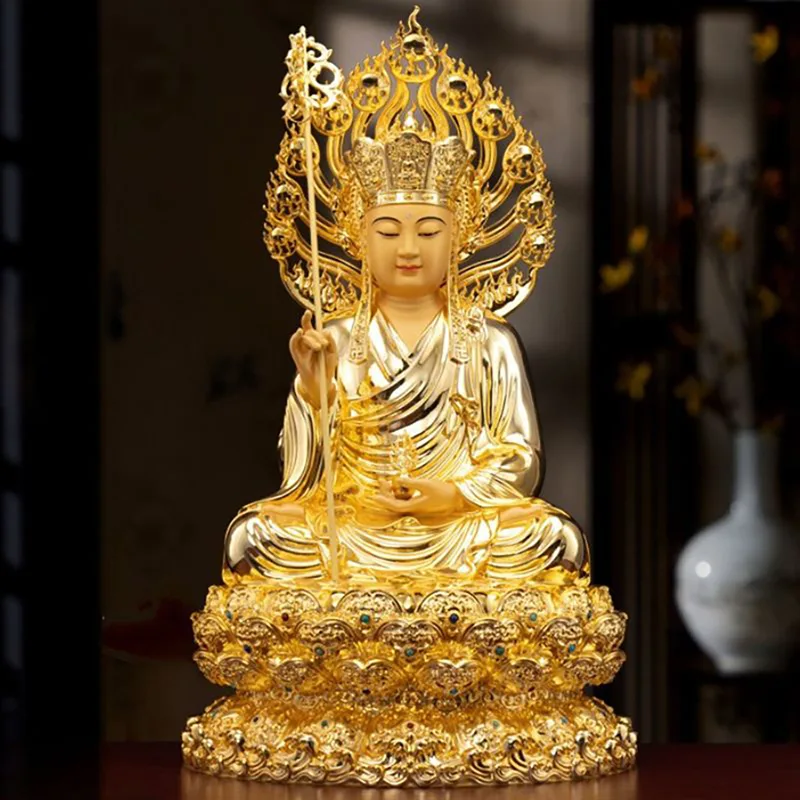 Premium messing lotus zittend altaar Ksitigarbha standbeeld