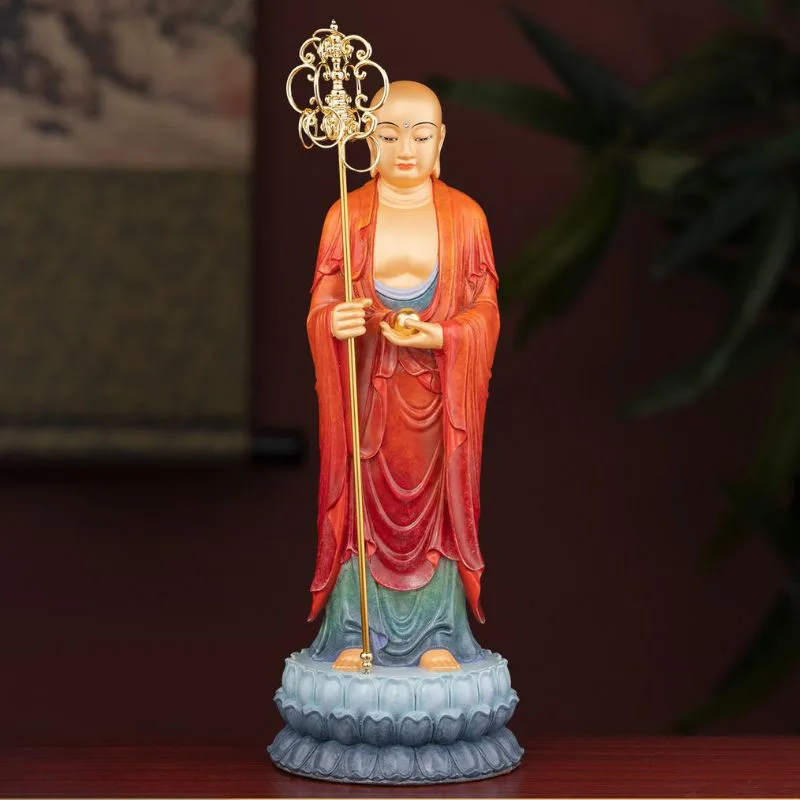 Premium messing staande altaarstaf Ksitigarbha-standbeeld